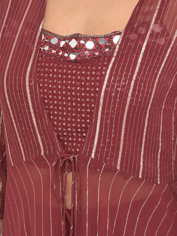 Neerus Maroon georgette embellished co-ord set - detail view 11