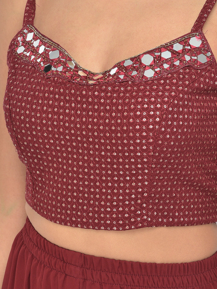 Neerus Maroon georgette embellished co-ord set - detail view 4