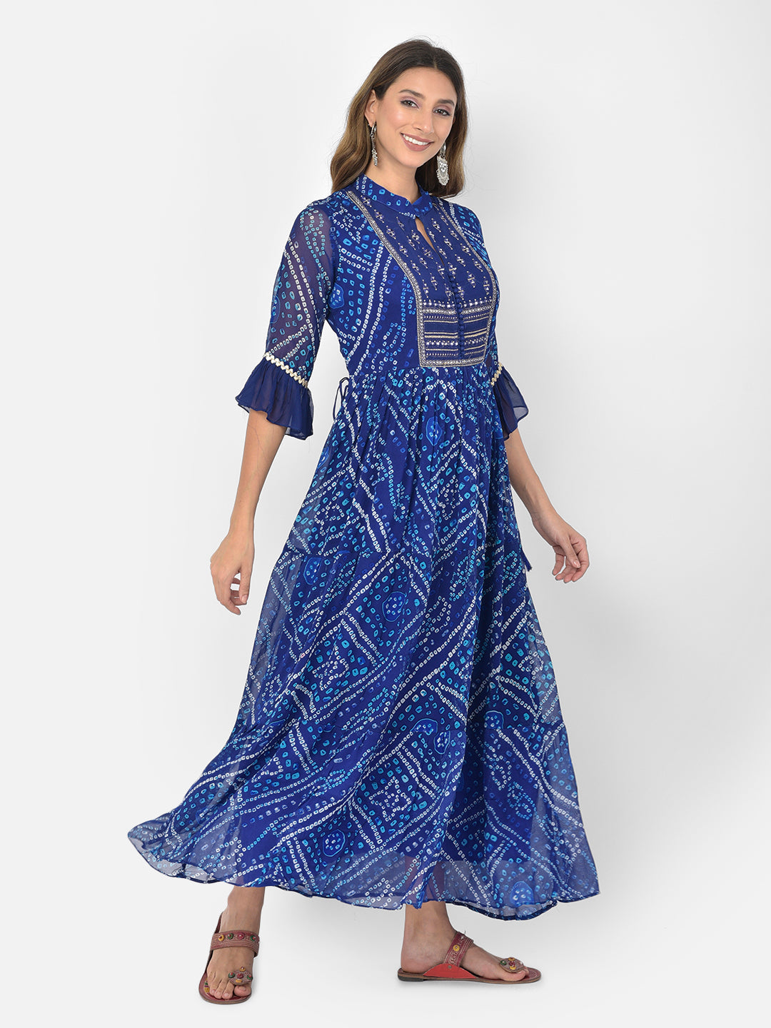 Neerus Blue Georgette Mirror Work Kurti - detail view 3