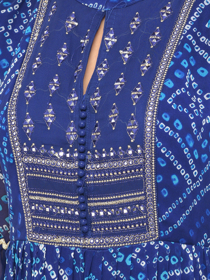 Neerus Blue Georgette Mirror Work Kurti - detail view 5