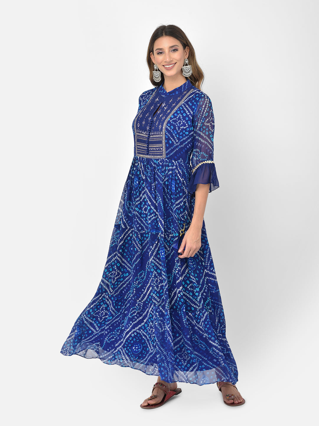 Neerus Blue Georgette Mirror Work Kurti - detail view 1