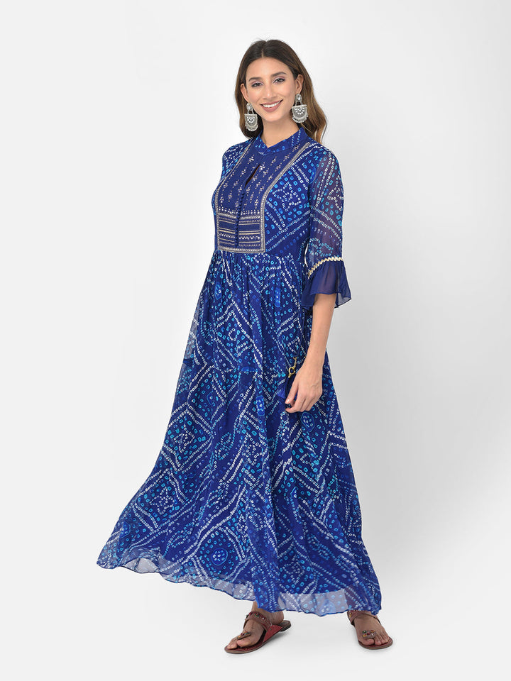 Neerus Blue Georgette Mirror Work Kurti - detail view 1
