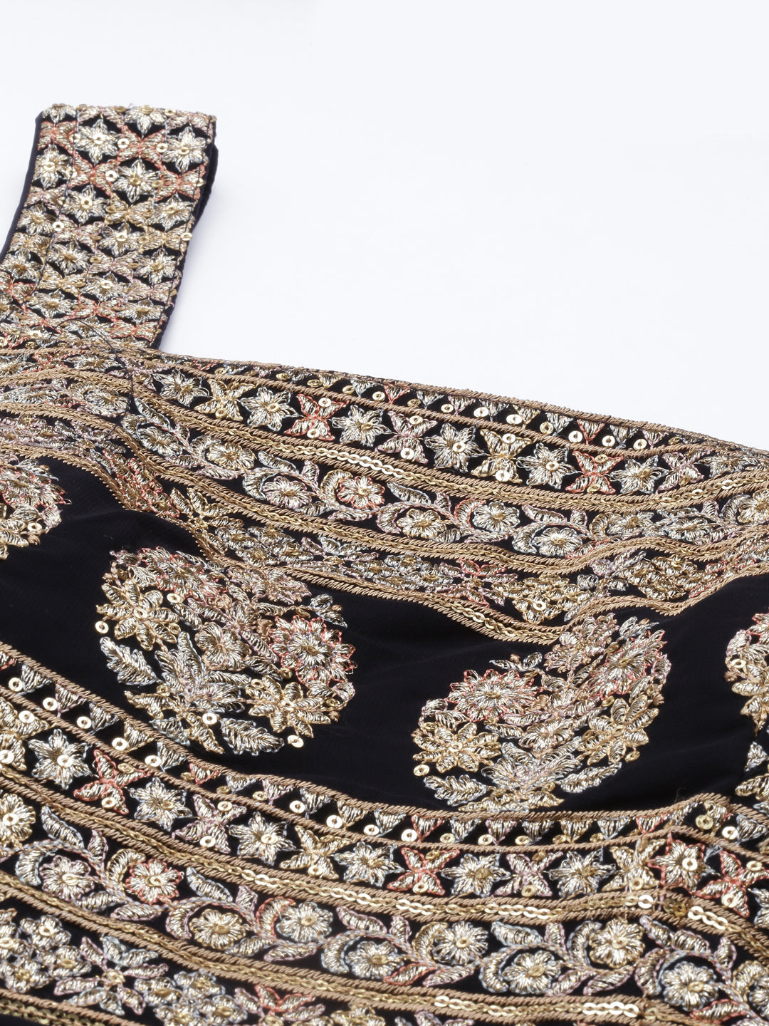 Neerus Black georgette embellished kurta set - detail view 4