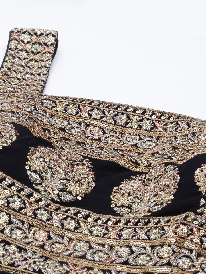 Neerus Black georgette embellished kurta set - detail view 4
