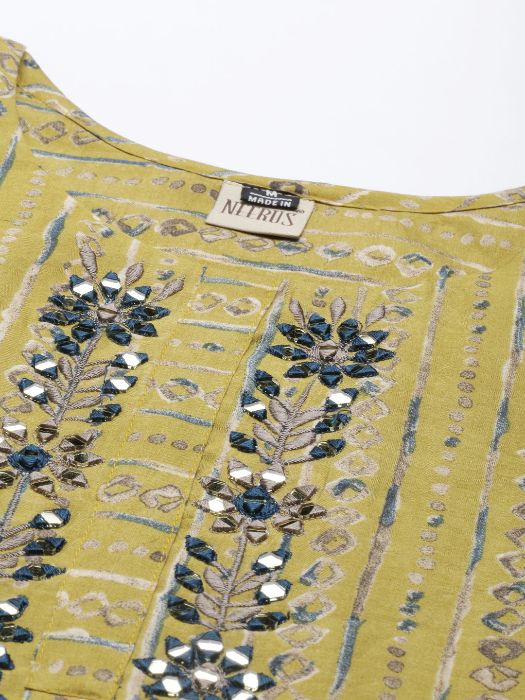 Neerus Green georgette solid kurti - back view