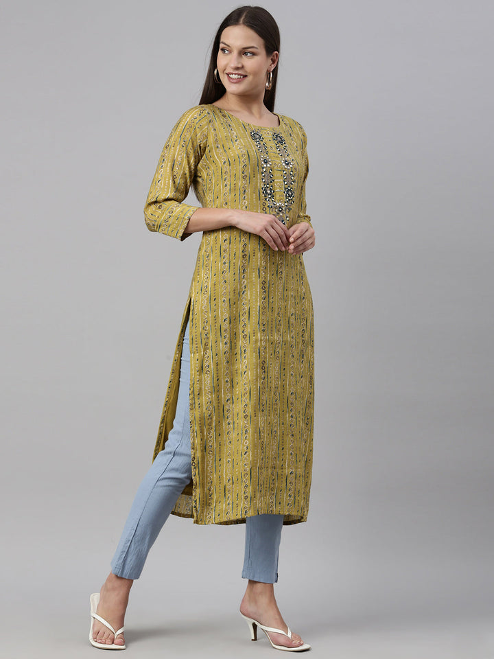 Neerus Green georgette solid kurti - detail view 1