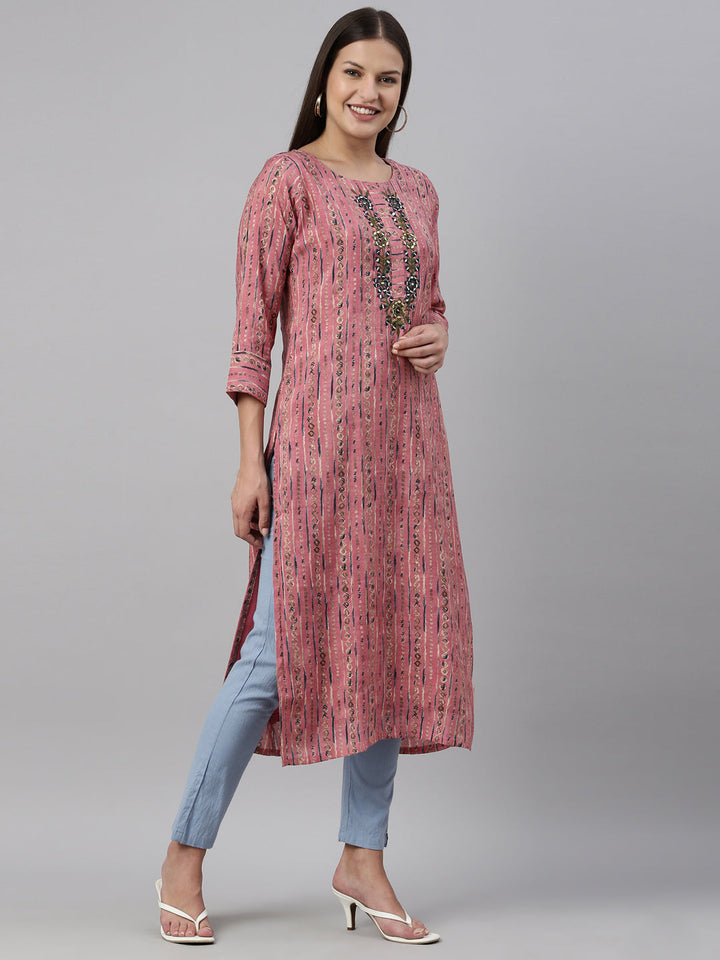 Neerus Pink georgette straight kurta - detail view 1