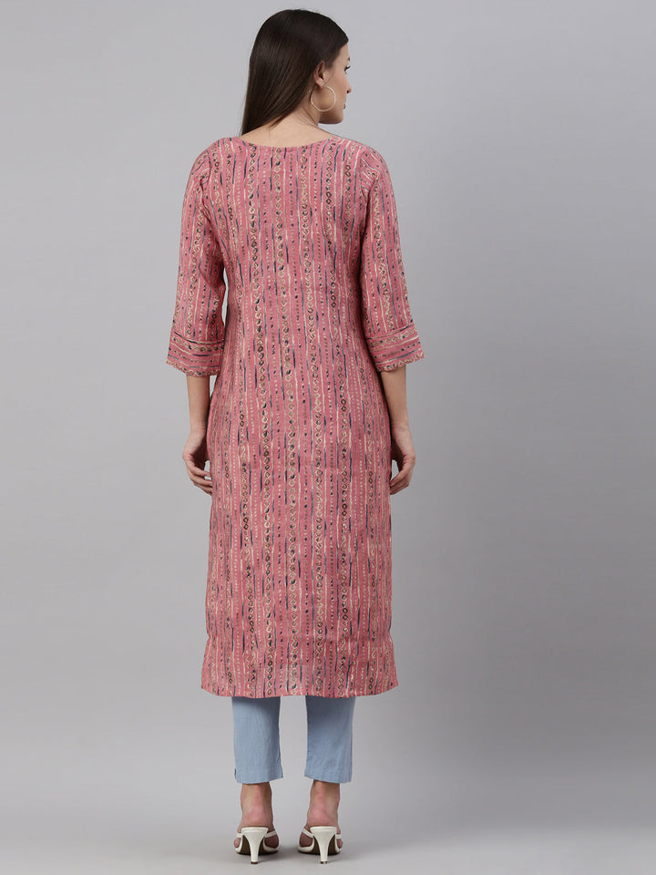 Neerus Pink georgette straight kurta - detail view 2