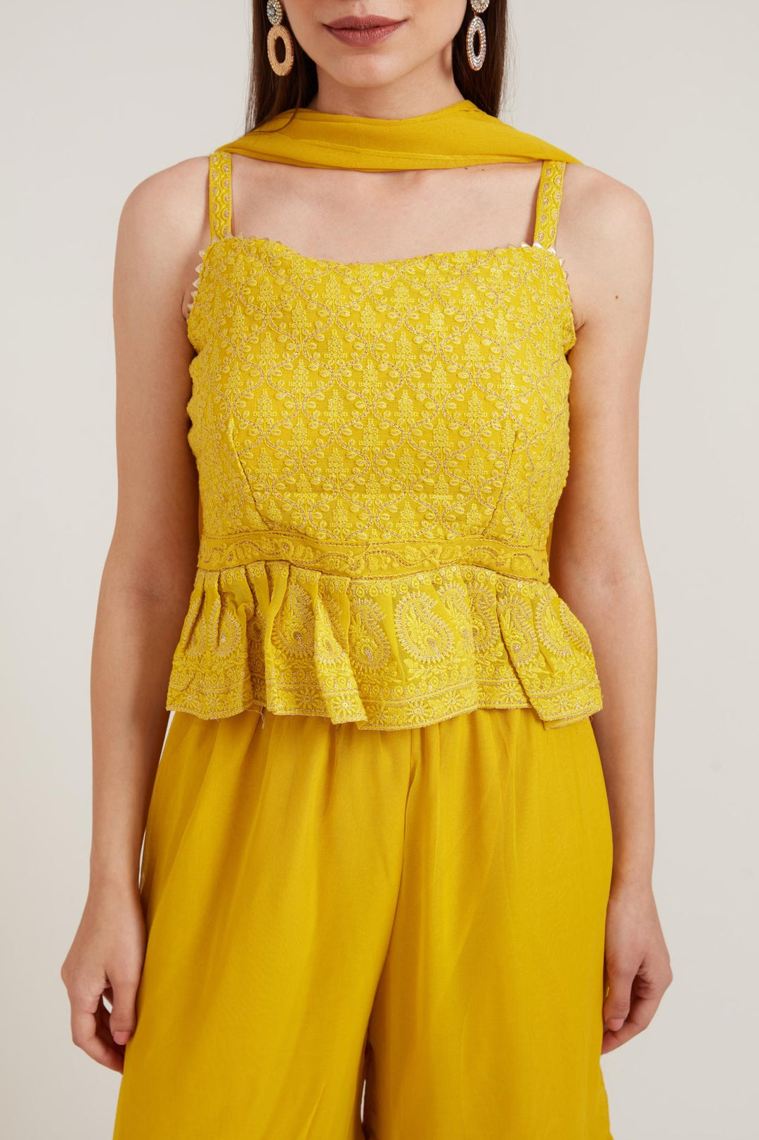 Neerus Yellow georgette printed sharara set - side view