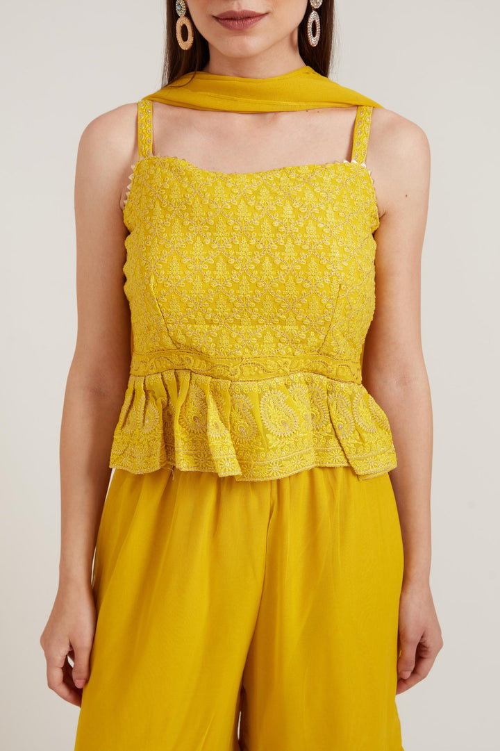 Neerus Yellow georgette printed sharara set - side view