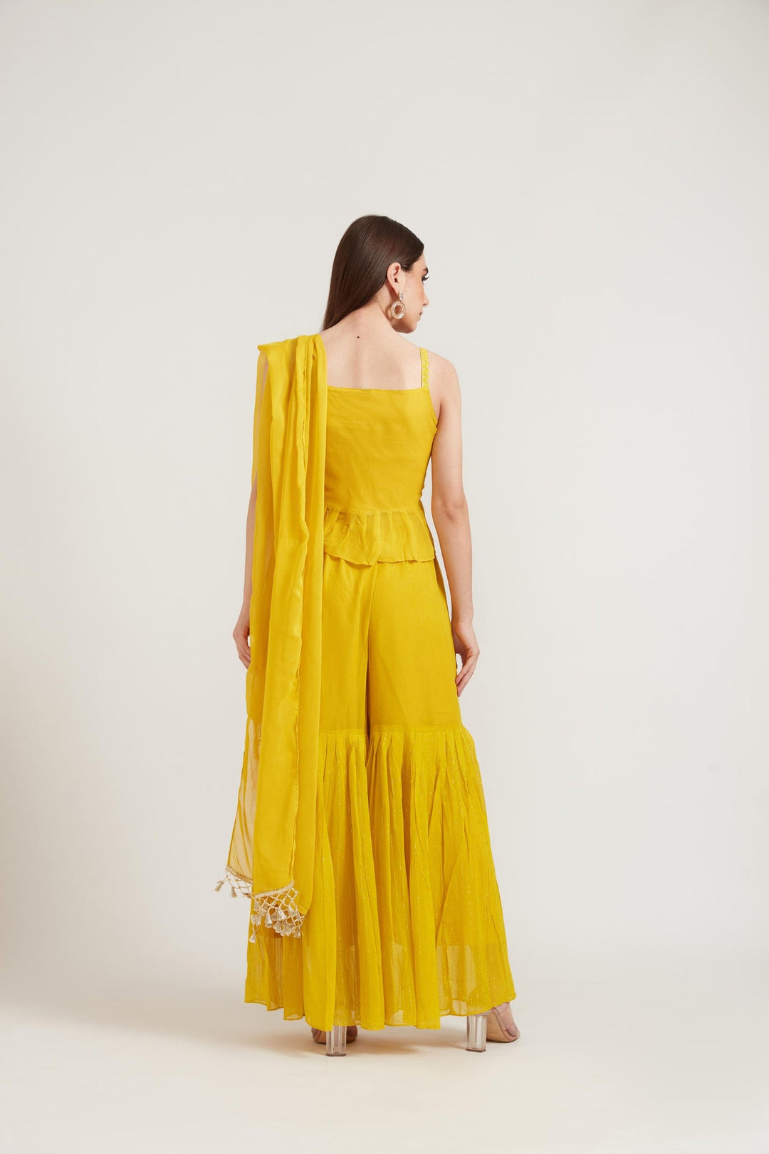 Neerus Yellow georgette printed sharara set - detail view 2