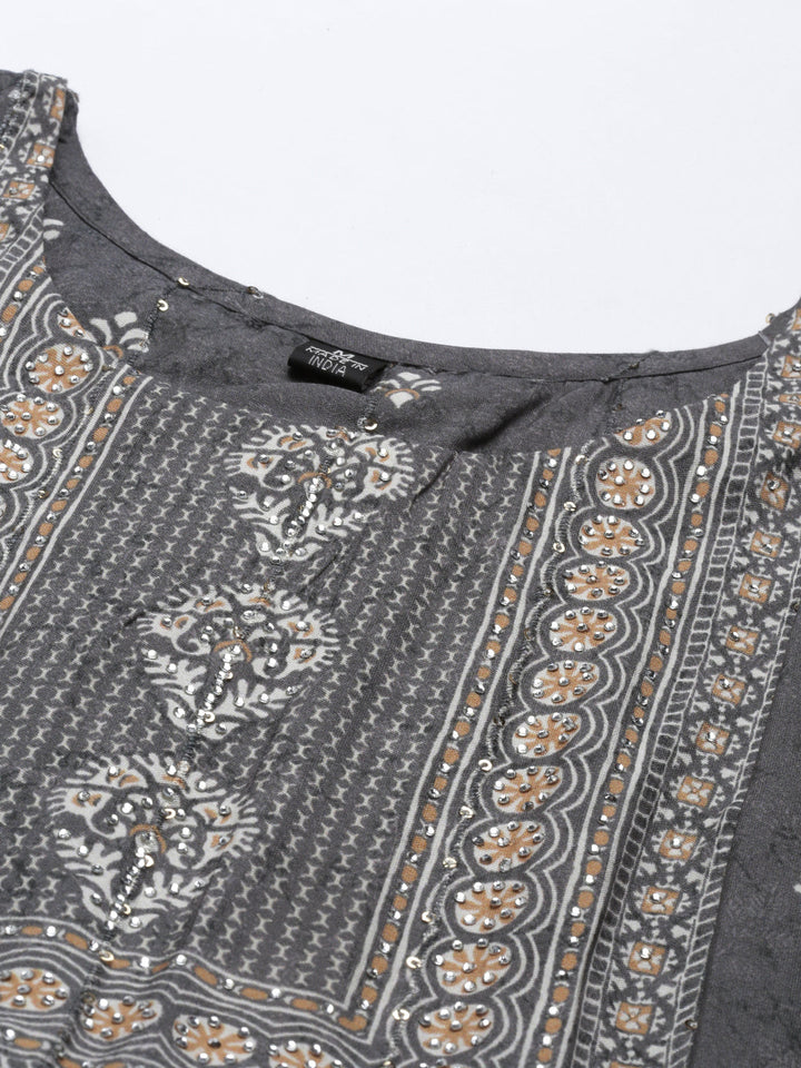 Neerus Grey modal printed kurti - back view
