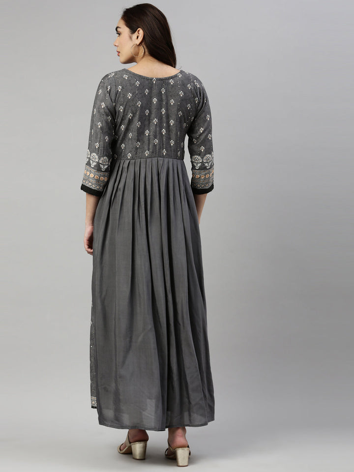 Neerus Grey modal printed kurti - detail view 2