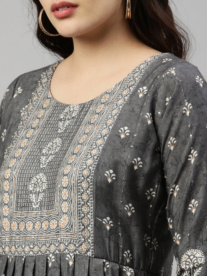 Neerus Grey modal printed kurti - detail view 5