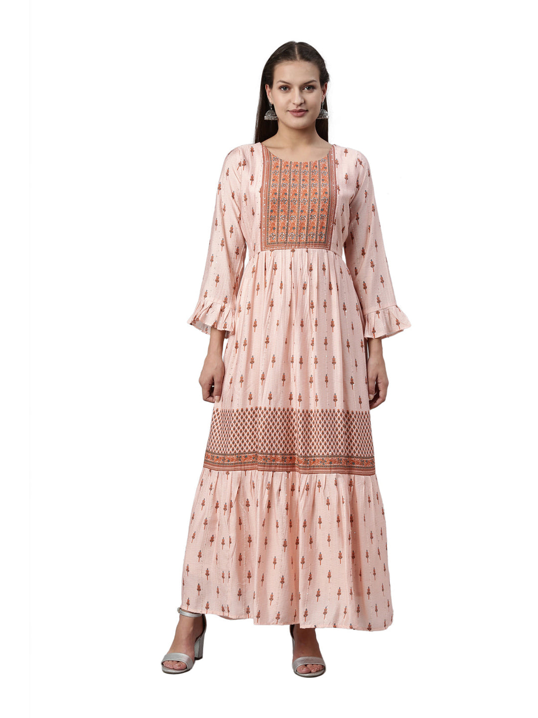 Neerus Pink muslin solid kurta - front view