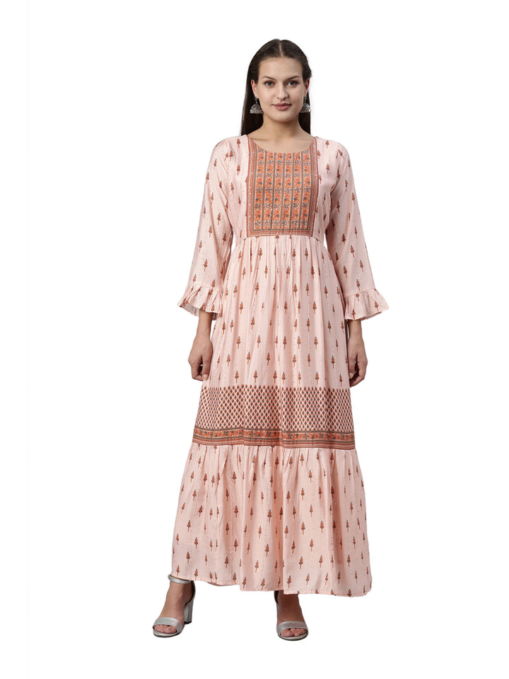 Neerus Pink muslin solid kurta - front view