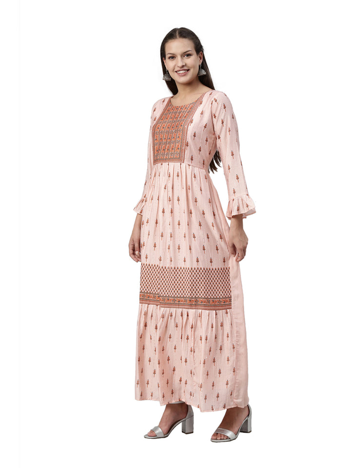 Neerus Pink muslin solid kurta - side view