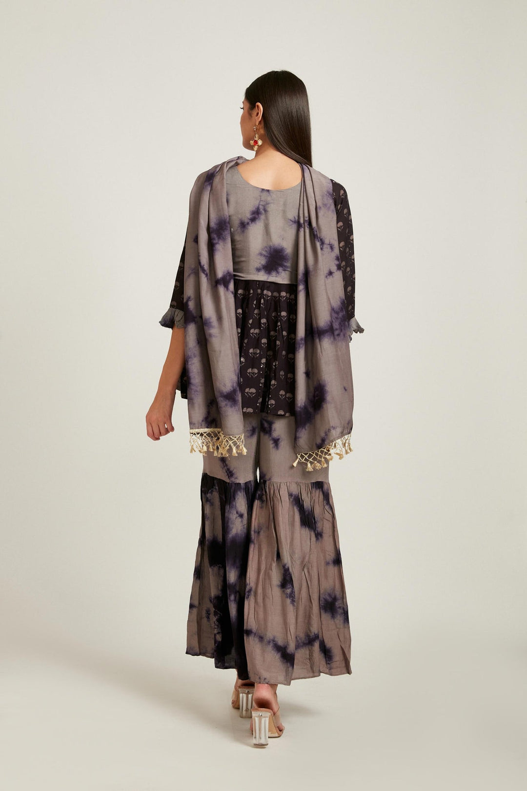Neerus Black jute cotton printed kurta set - detail view 4