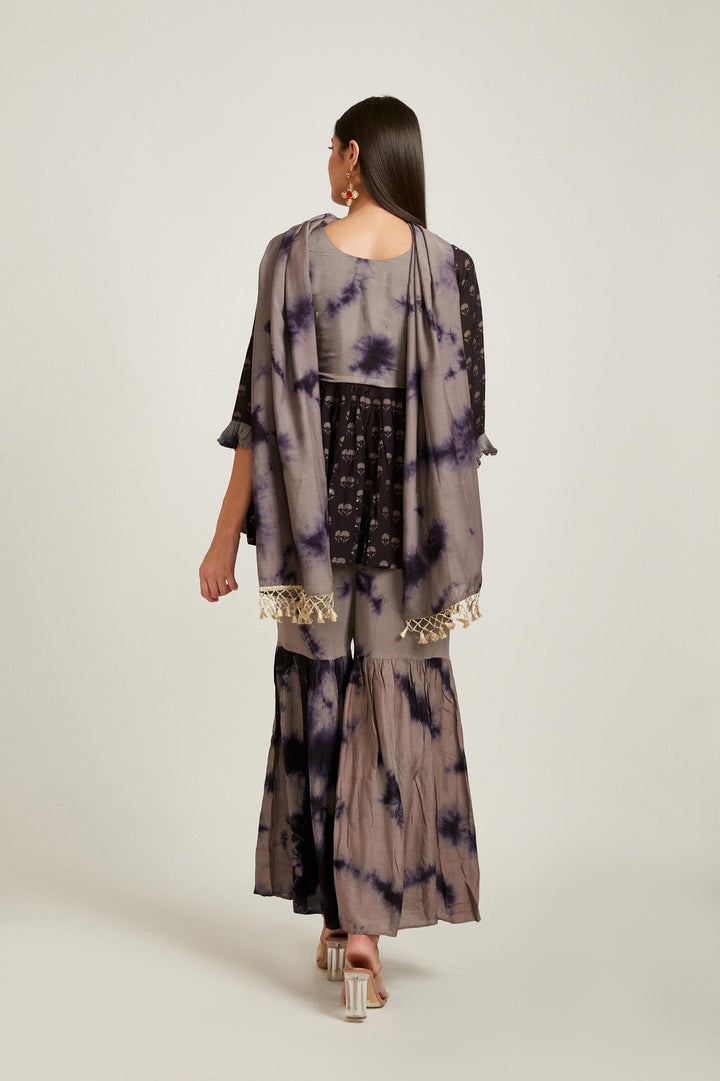 Neerus Black jute cotton printed kurta set - detail view 4