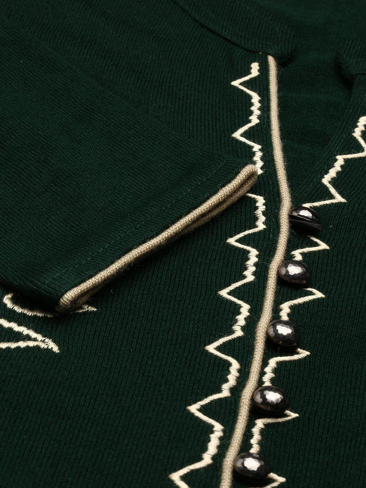 Neerus Green cotton embroidered straight kurta - detail view 2