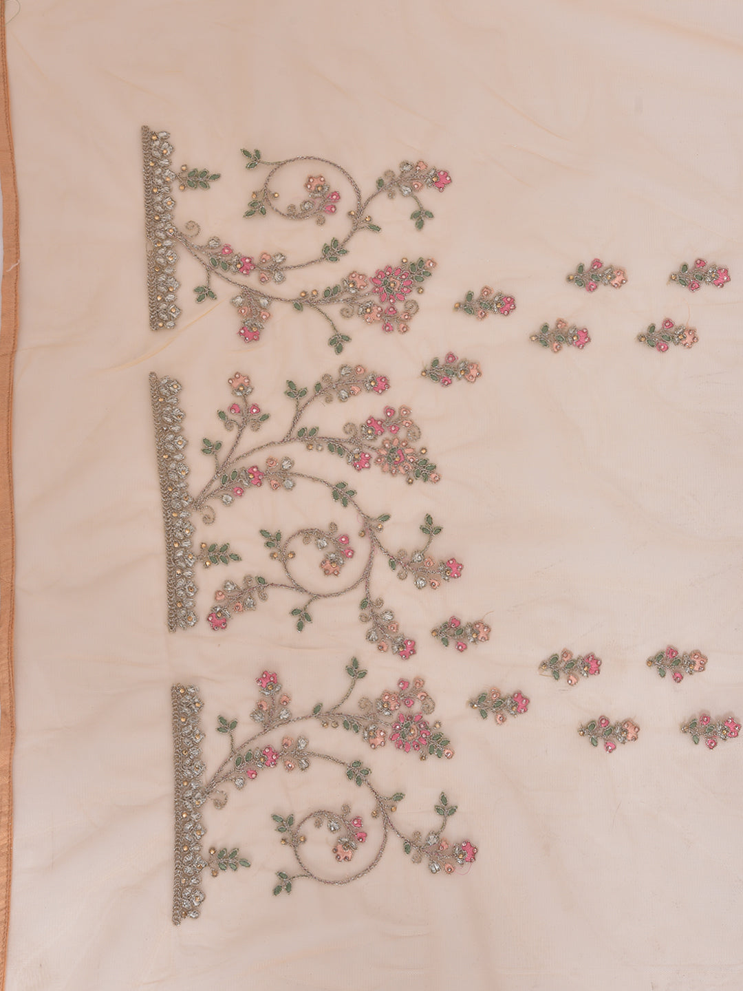 Neerus Yellow net embroidered saree - side view