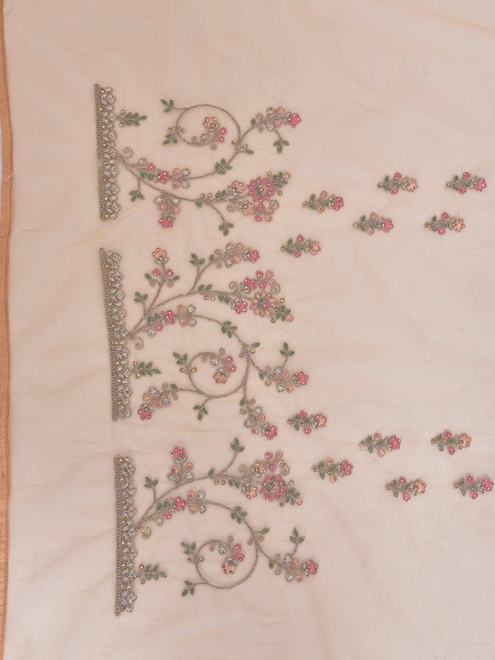 Neerus Yellow net embroidered saree - side view
