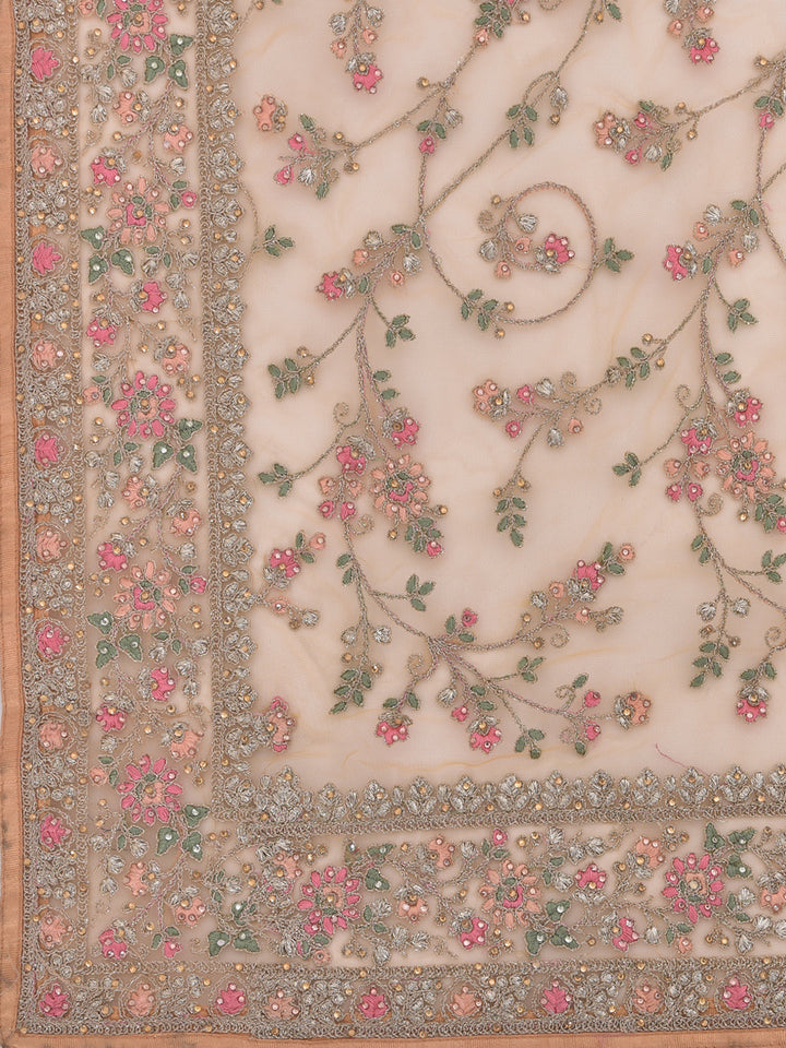 Neerus Yellow net embroidered saree - detail view 1