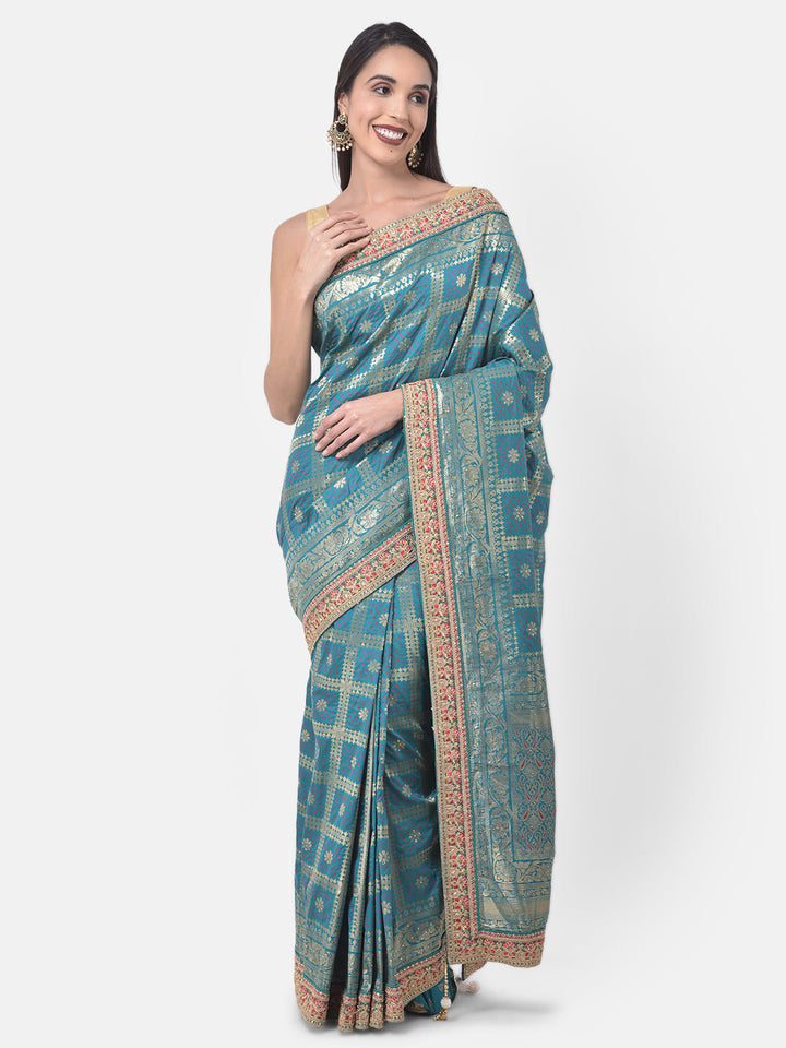 Neerus Green Banarasi woven saree - front view