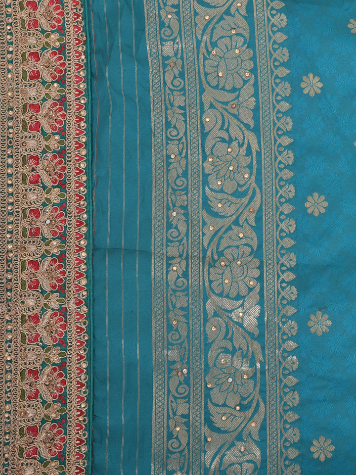 Neerus Green Banarasi woven saree - side view