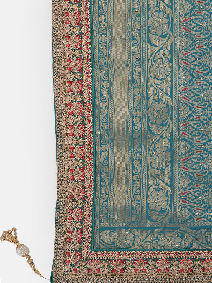 Neerus Green Banarasi woven saree - detail view 1