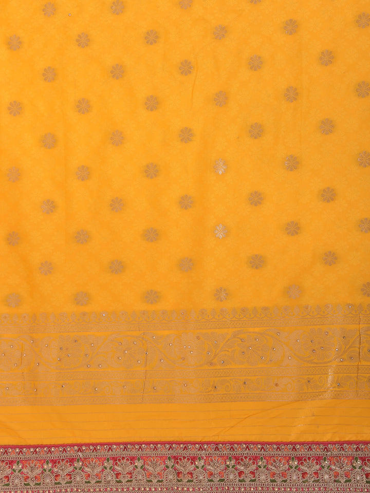 Neerus Yellow Banarasi woven saree - side view