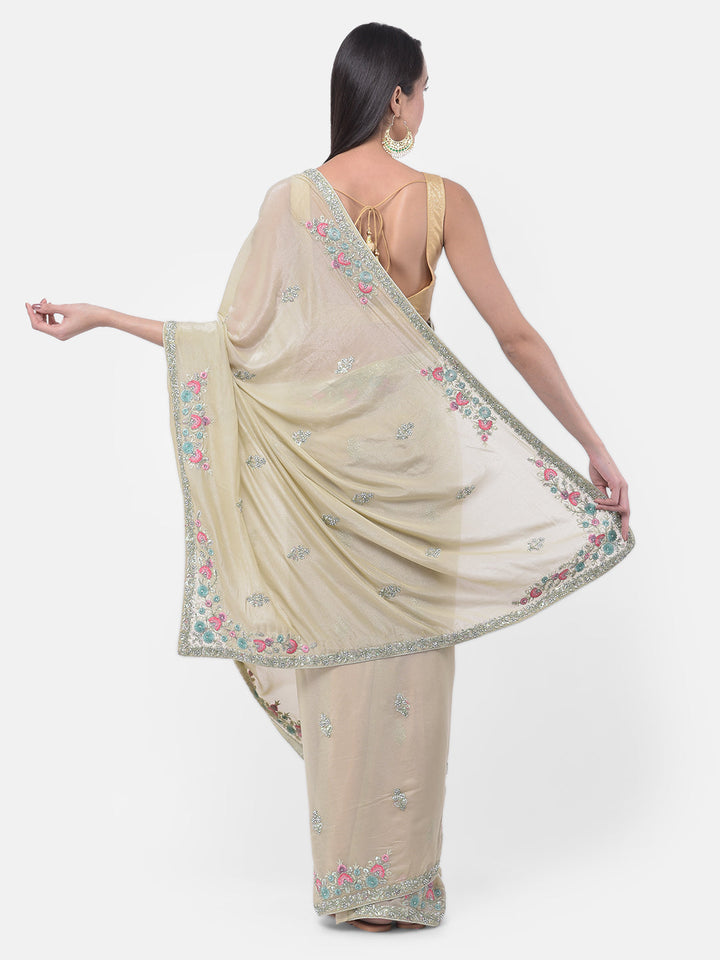 Neerus Green Crepe Solid Saree - back view