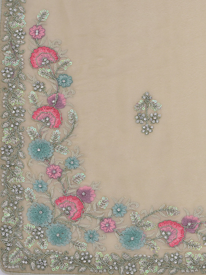Neerus Green Crepe Solid Saree - detail view 1