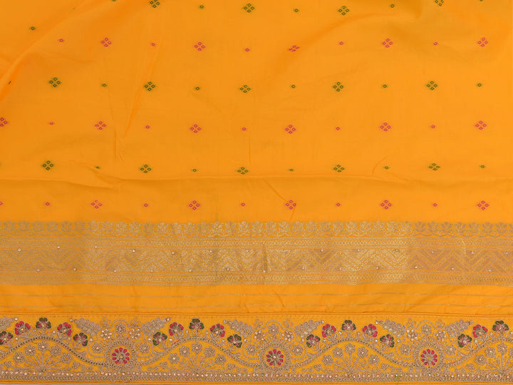 Neerus Yellow Banarasi woven saree - side view