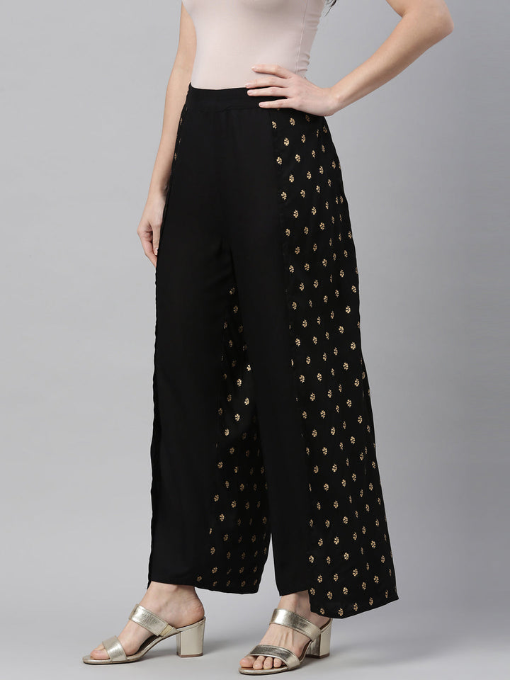 Neerus Black rayon solid palazzo bottom - side view