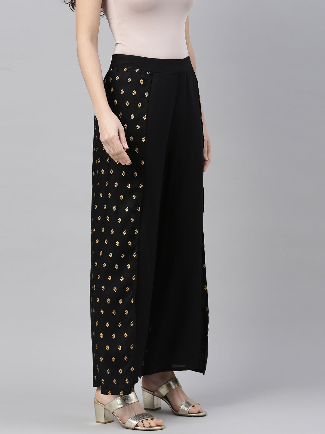 Neerus Black rayon solid palazzo bottom - detail view 1