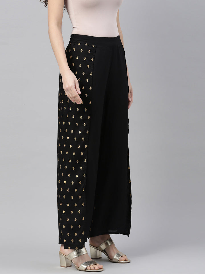 Neerus Black rayon solid palazzo bottom - detail view 1