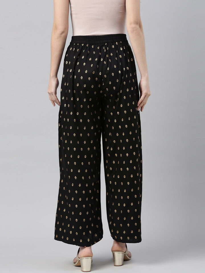 Neerus Black rayon solid palazzo bottom - detail view 2