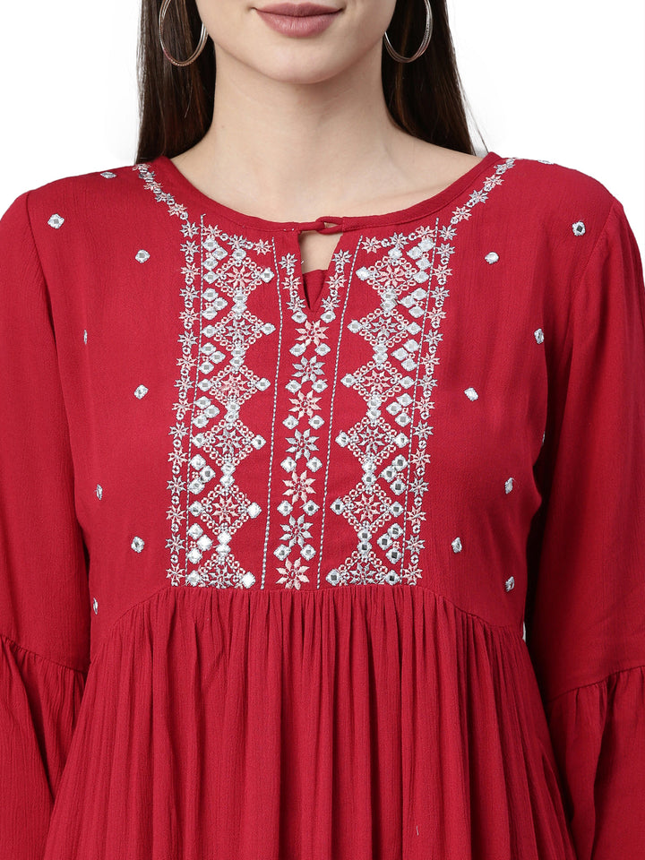 Neerus Maroon rayon solid kurta - back view