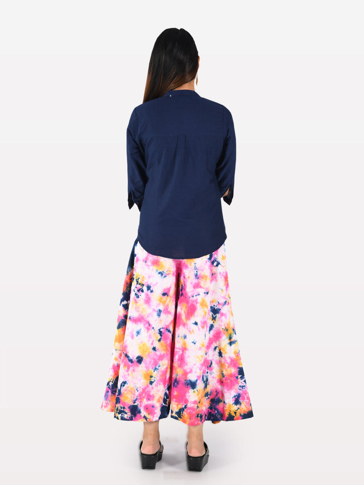 Neerus Blue cotton printed kurta set with palazzo - side view