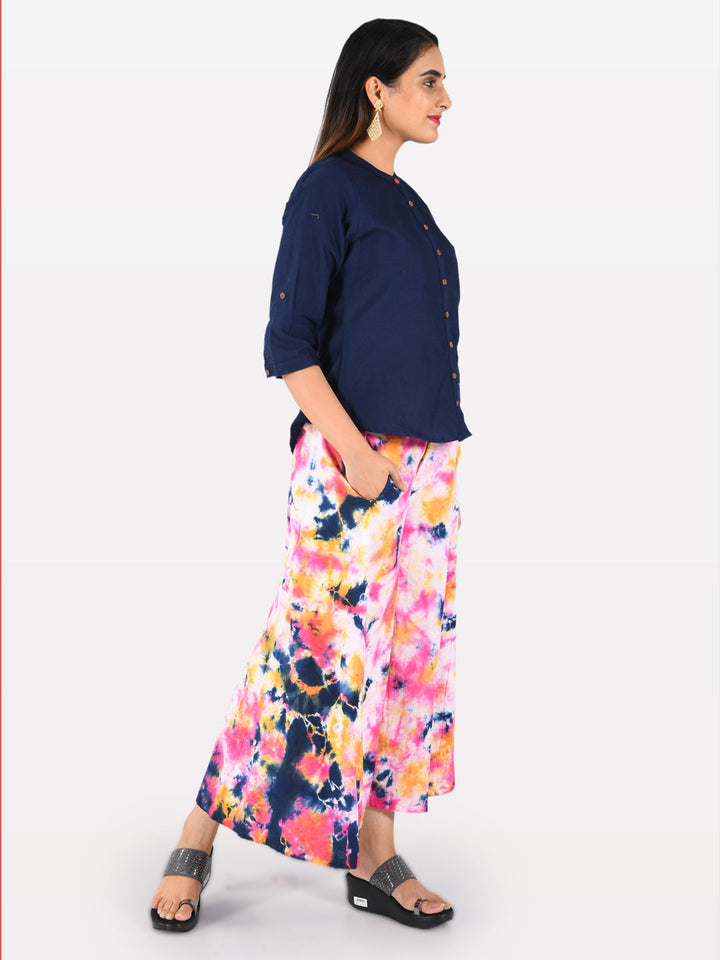 Neerus Blue cotton printed kurta set with palazzo - detail view 2