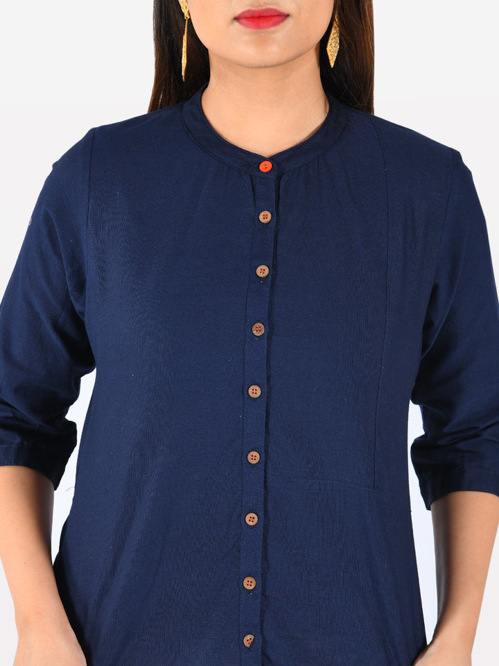 Neerus Blue cotton printed kurta set with palazzo - detail view 3