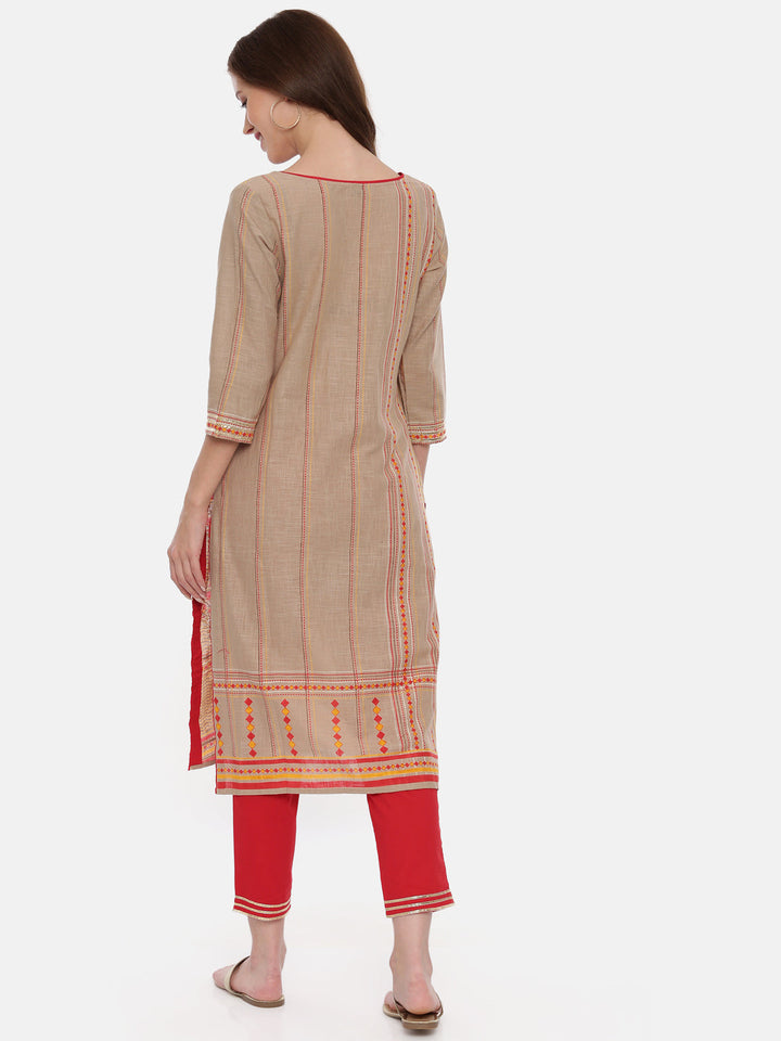 Neerus Beige cotton printed kurta set - detail view 1