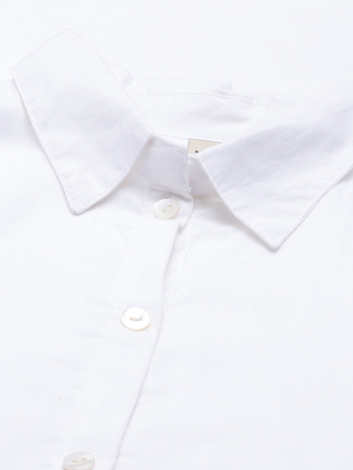 Neerus White cotton shirt style kurti - detail view 5