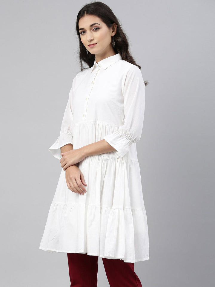 Neerus White cotton shirt style kurti - back view