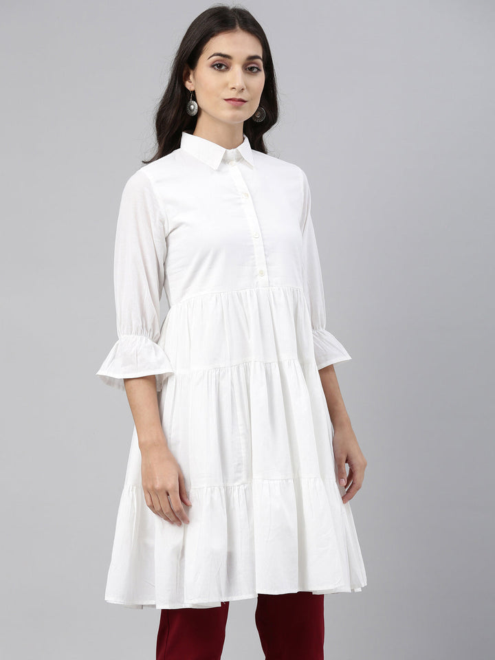 Neerus White cotton shirt style kurti - side view