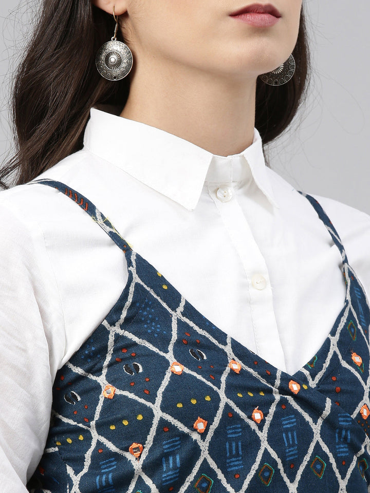Neerus White cotton shirt style kurti - detail view 2
