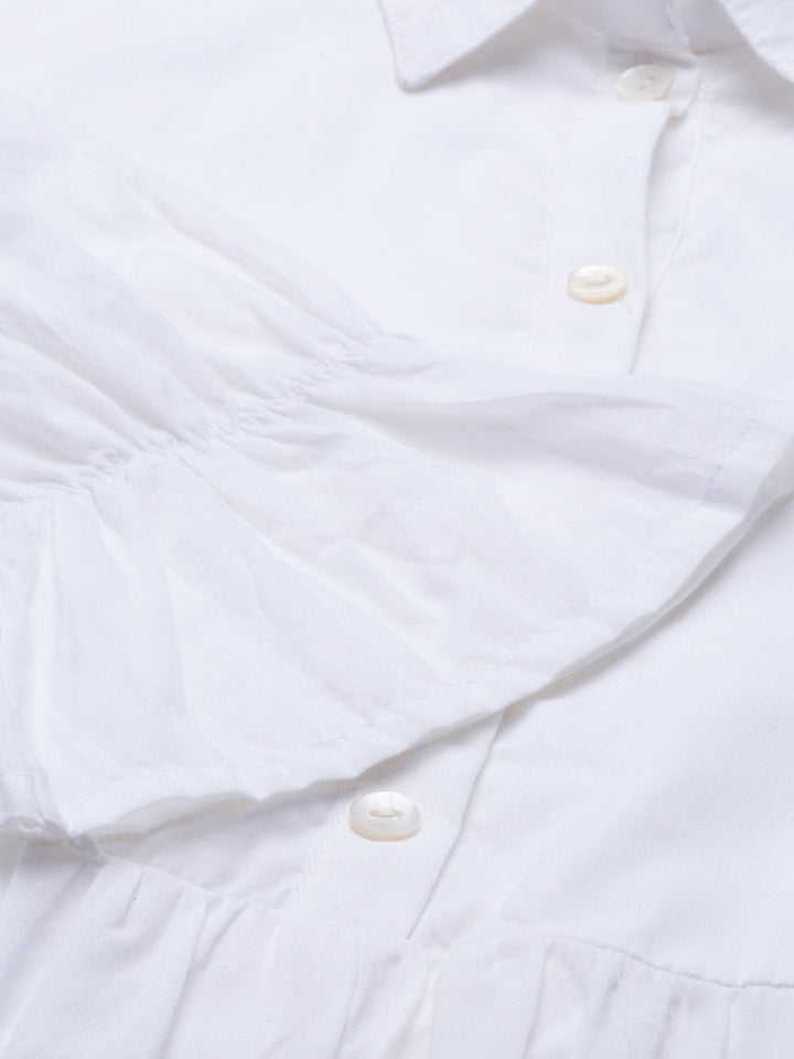 Neerus White cotton shirt style kurti - detail view 6