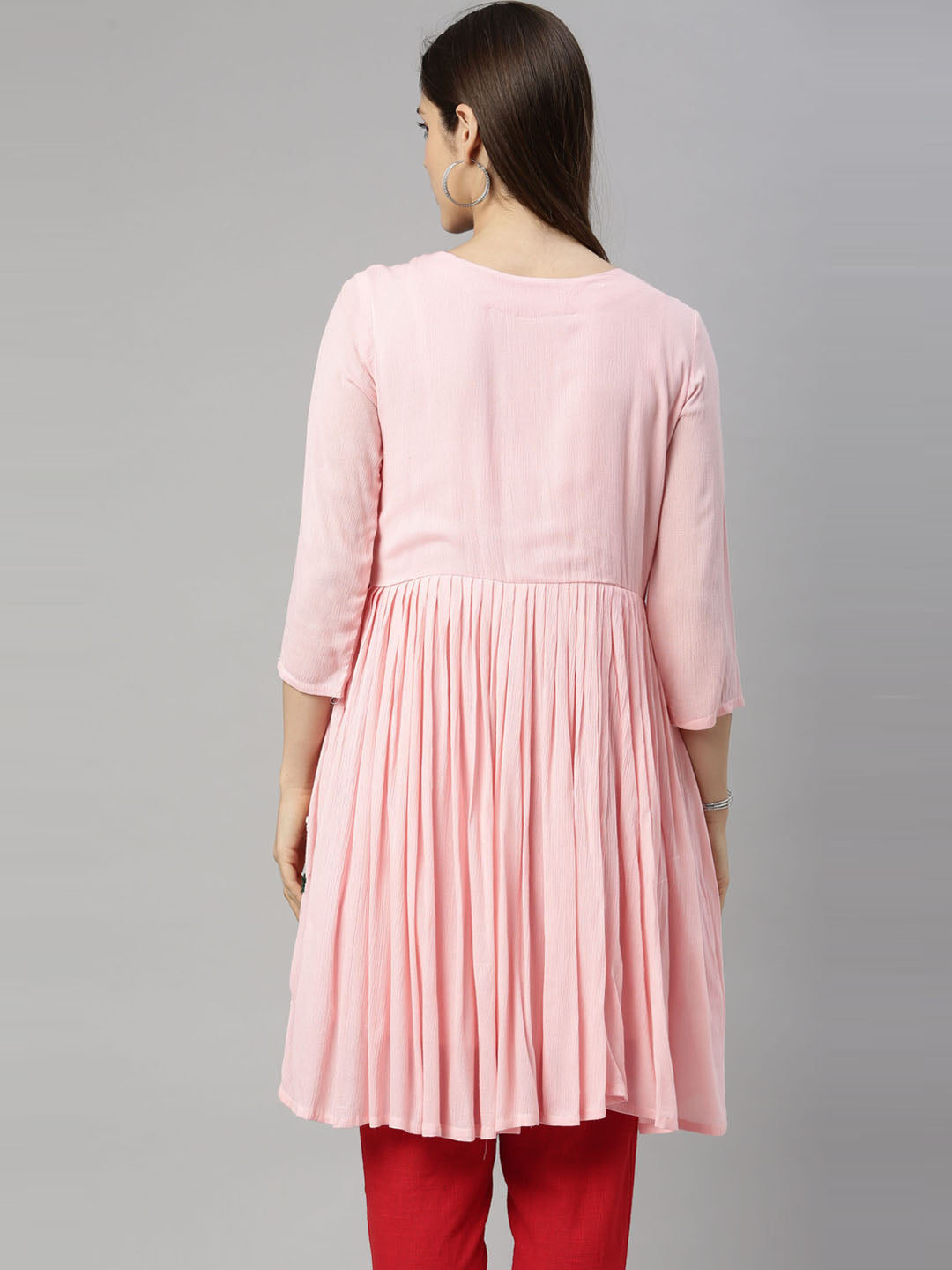 Neerus Pink rayon thread embroidered kurti - side view