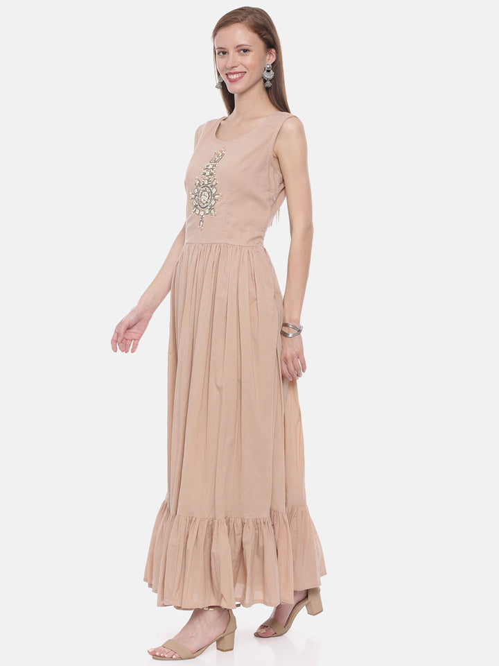 Neerus Orange embellished A-Line Kurti with shrug - side view